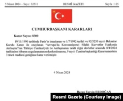 Karar, 5 Nisan 2024 tarihli Resmi Gazete'de yayınlandı.